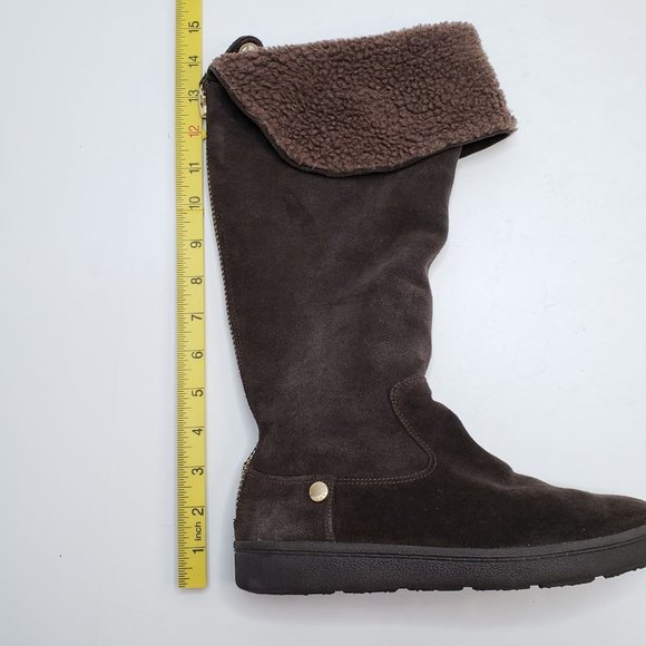 Michael Kors Fur Lined Boots Dark Brown Fold Over Sherpa Winter Boot Size 8M - Picture 12 of 12